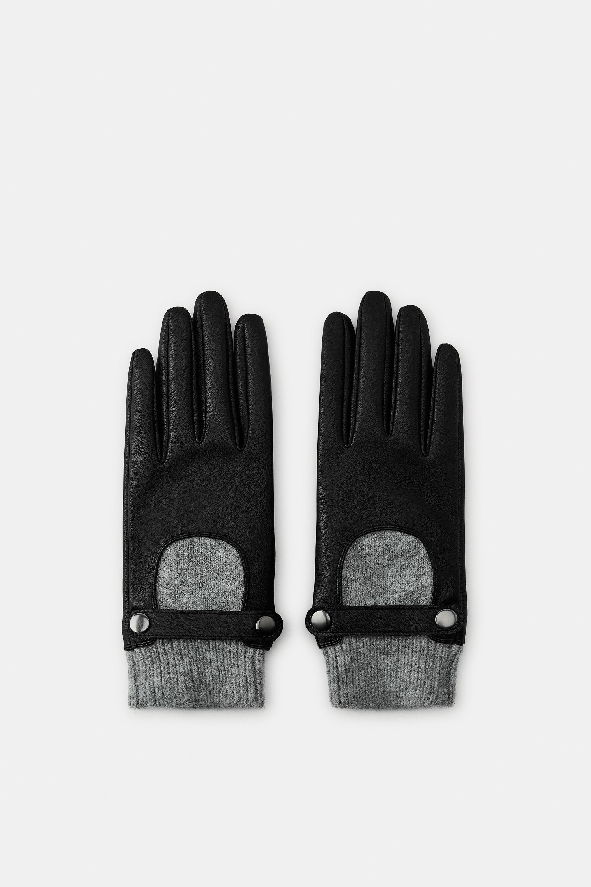 FAUX LEATHER WOOL BLEND GLOVES